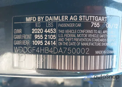 2013 Mercedes-Benz C 250 from USA, damaged, VIN WDDGF4HB4DA750002